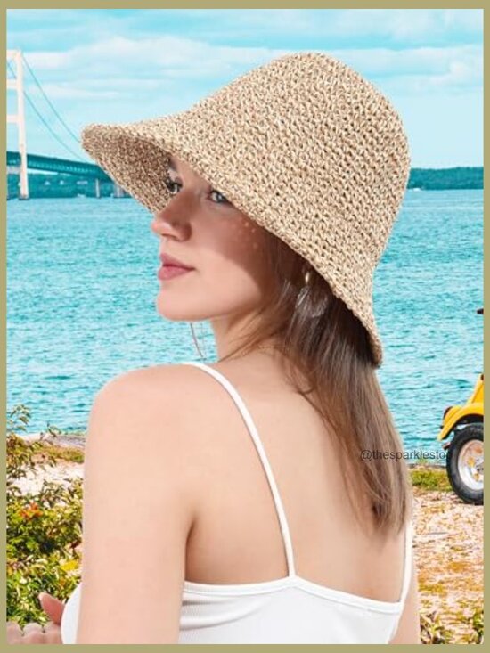 Handmade Crochet Straw Bucket Hat UPF 50+ Foldable Travel Sun Hat main image 7